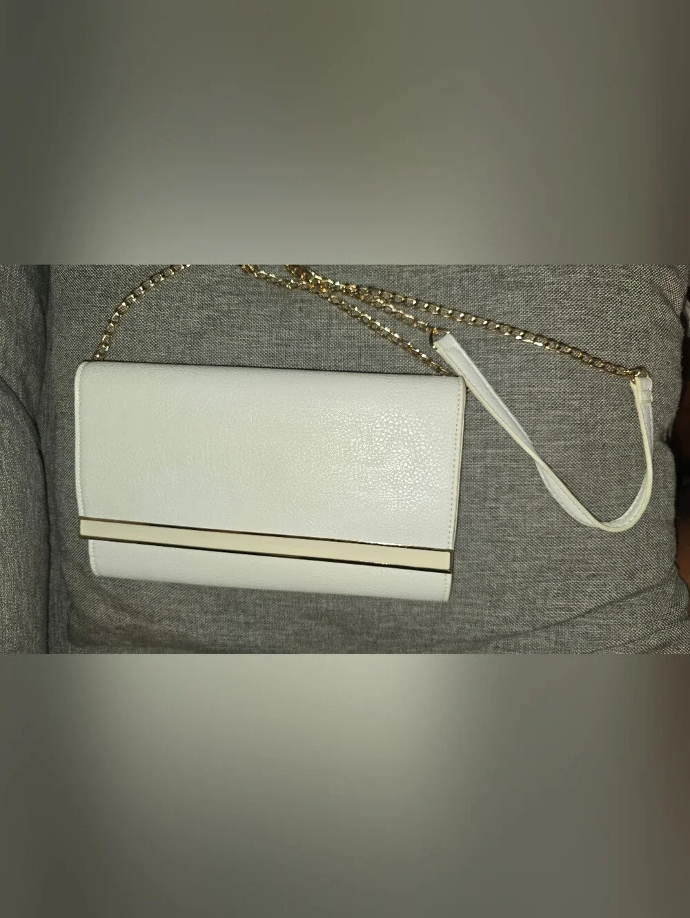 Madison West White Clutch with Gold Chain Strap